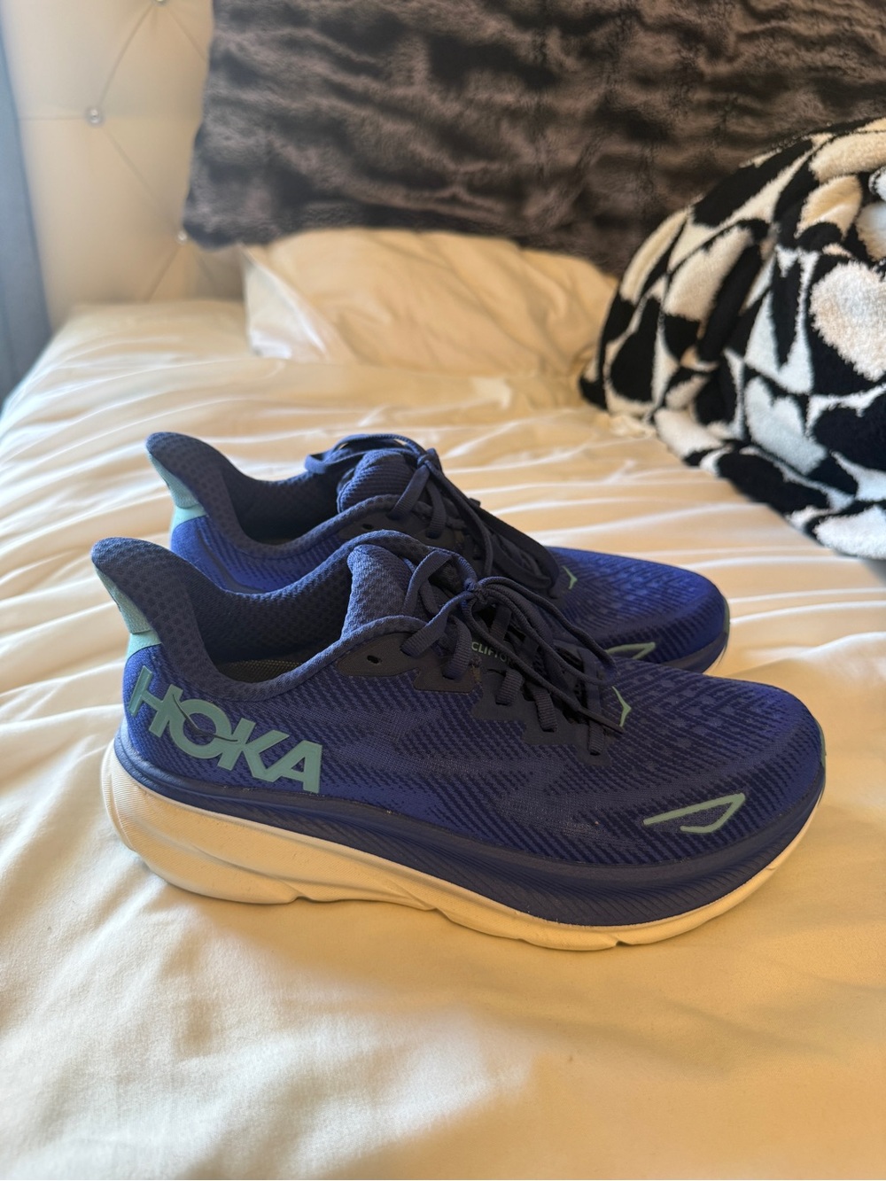 Hoka Blue Athletic Running Shoes with Mint Accents